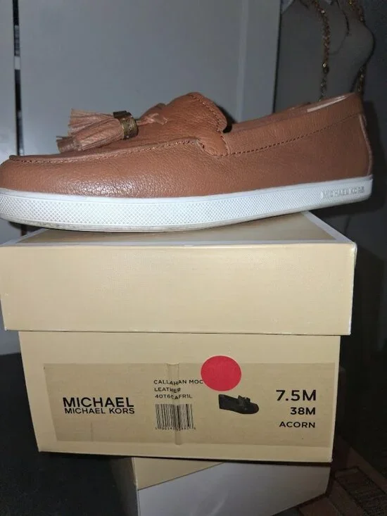 Michael Kors Women's Leather Callahan Moc Tassel Loafers Sz 7.5 Acorn - Picture 4 of 8